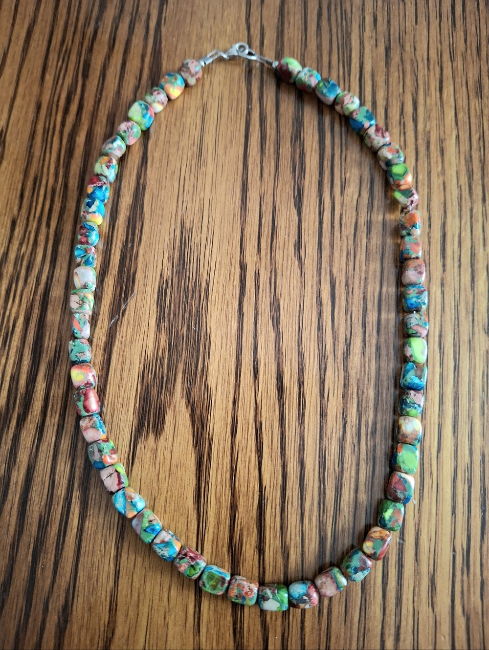 Necklace Multicolored Dahlia Cube Beaded 16" 6mm Sterling Silver